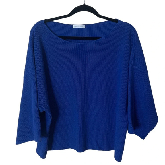 Vintage Joan Vass USA Royal Blue Knit Boxy Sweater Top Made in USA 3/4 Sleeves - Picture 13 of 13